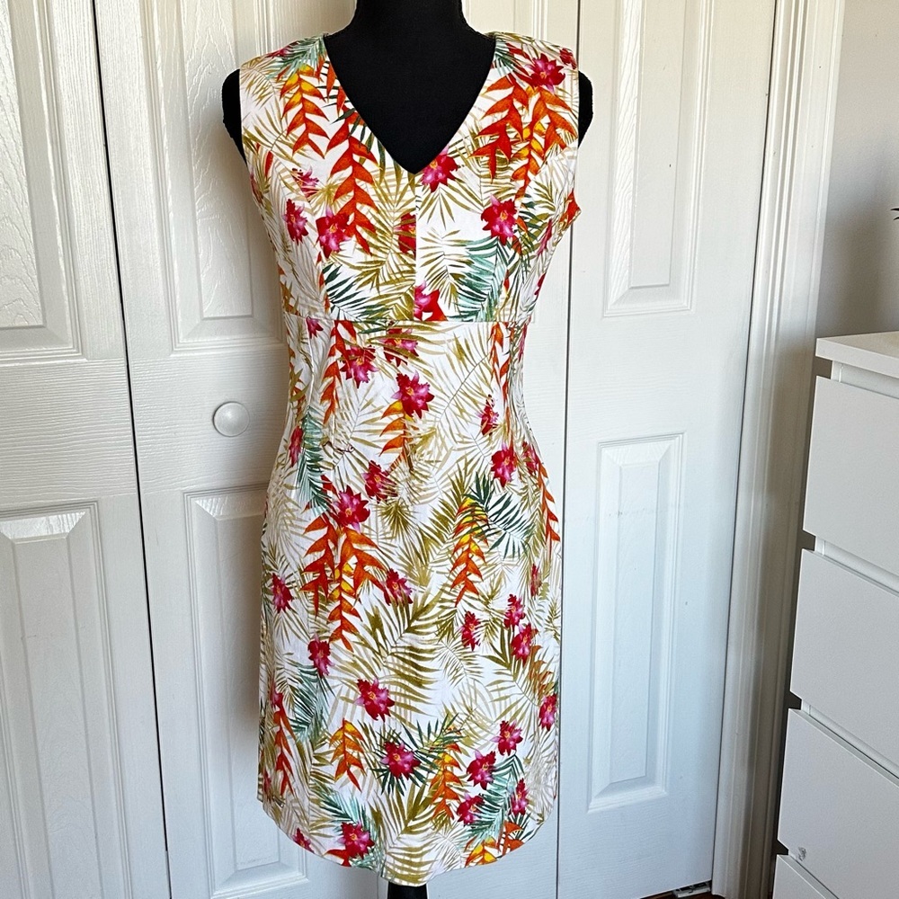 Luao Boutique Lima Peru Tropical Palm Floral Sheath Dress Size Medium